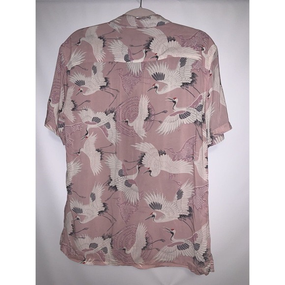 All Saints Pink Crane Print Casual Button Down Shirt - Picture 3 of 6